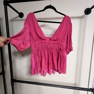 Cut Out V Neck Top Pink Dolan